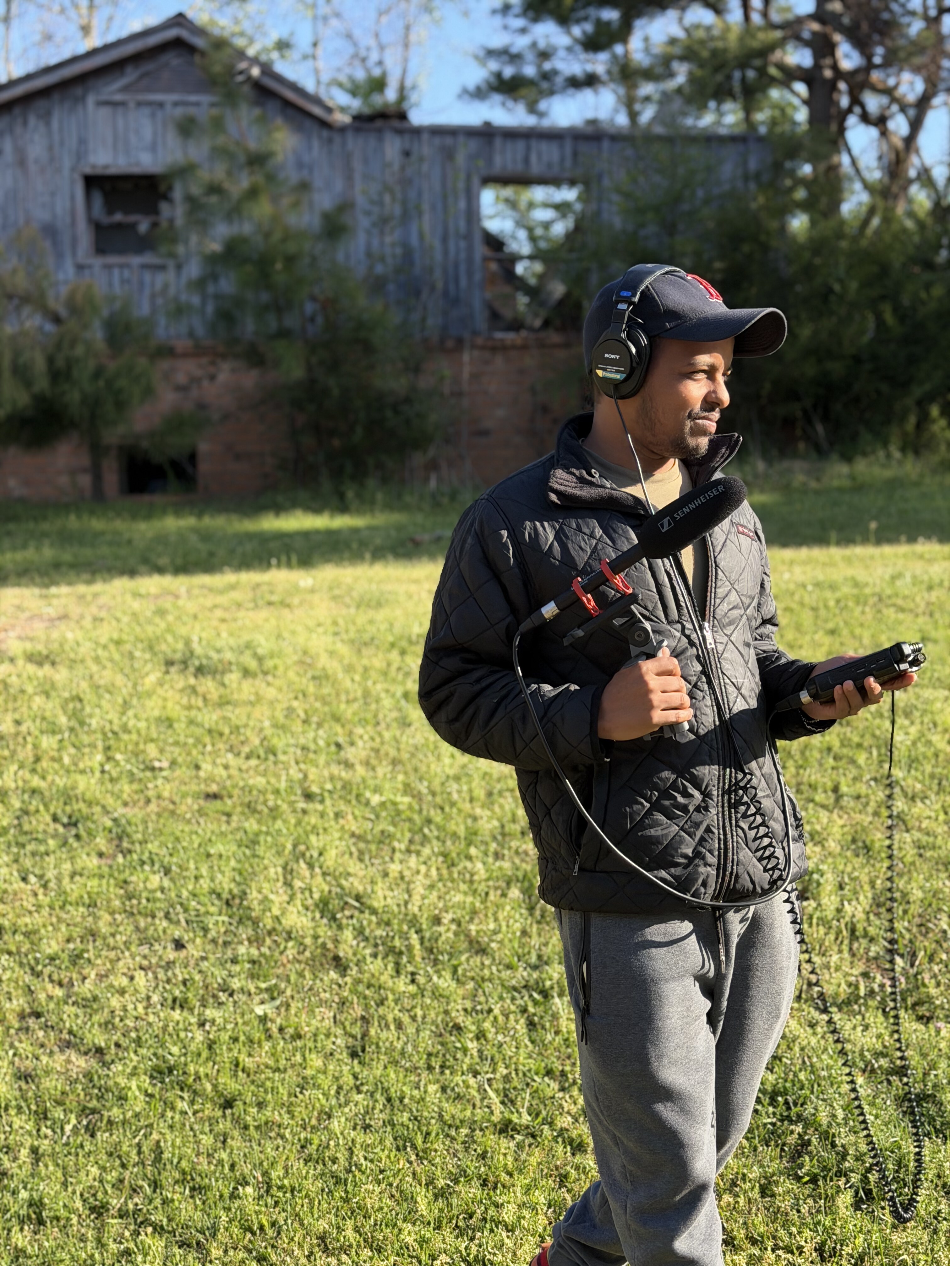 Abukar Adan on location with field recording gear